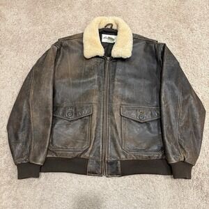 Vintage Eddie Bauer Leather Flyers Jacket  Men's Medium Brown Wool Collar